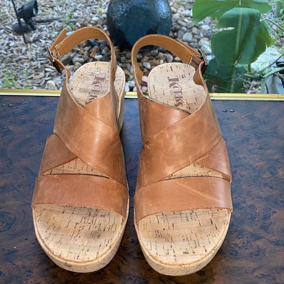Korks by Kork Ease Brown Leather Slingback Buckle Adela Wedge Sandals Size 10 - Picture 2 of 9
